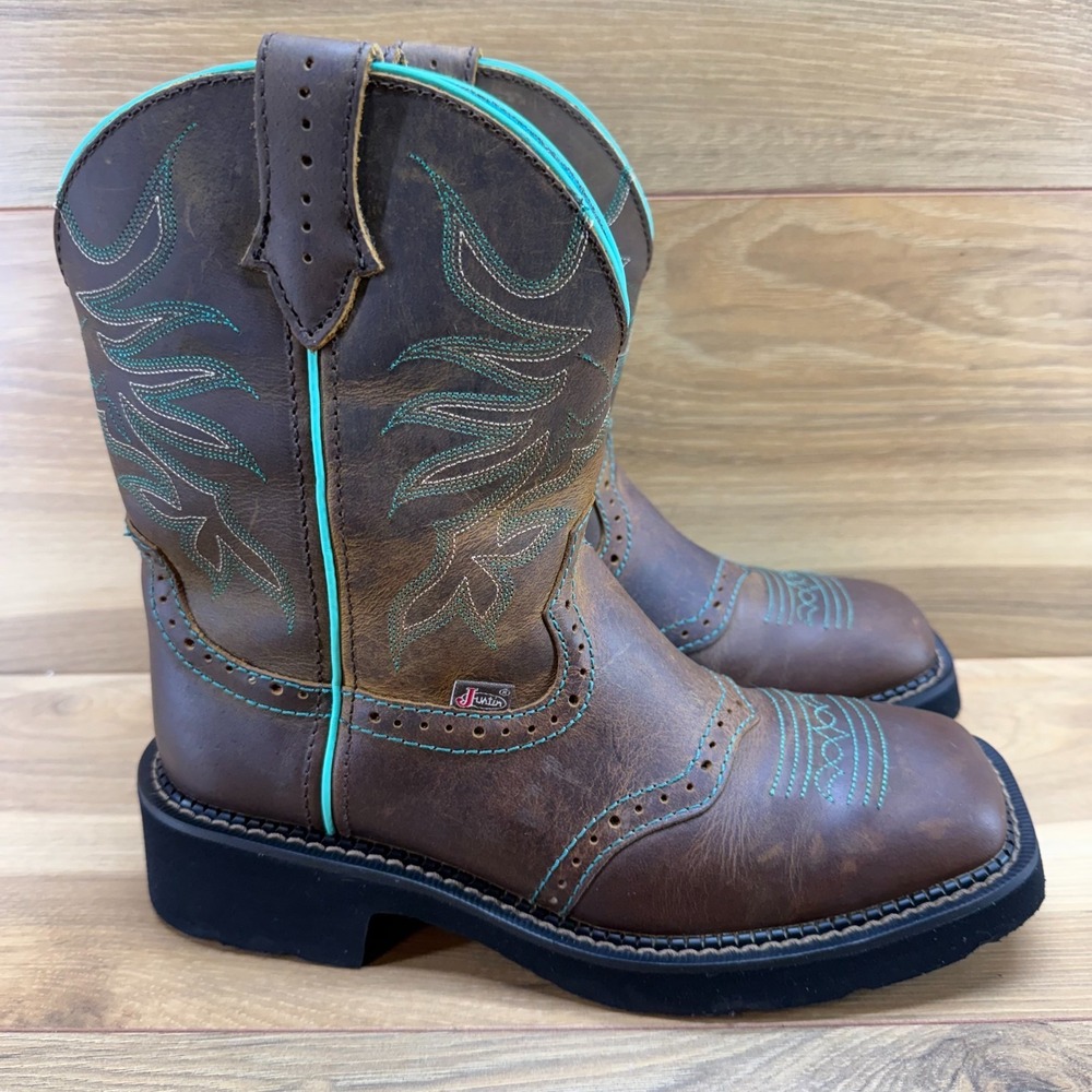 Justin Gypsy Mandra Square Toe Womens 7.5 Brown Leather Western Coastal Cowgirl
